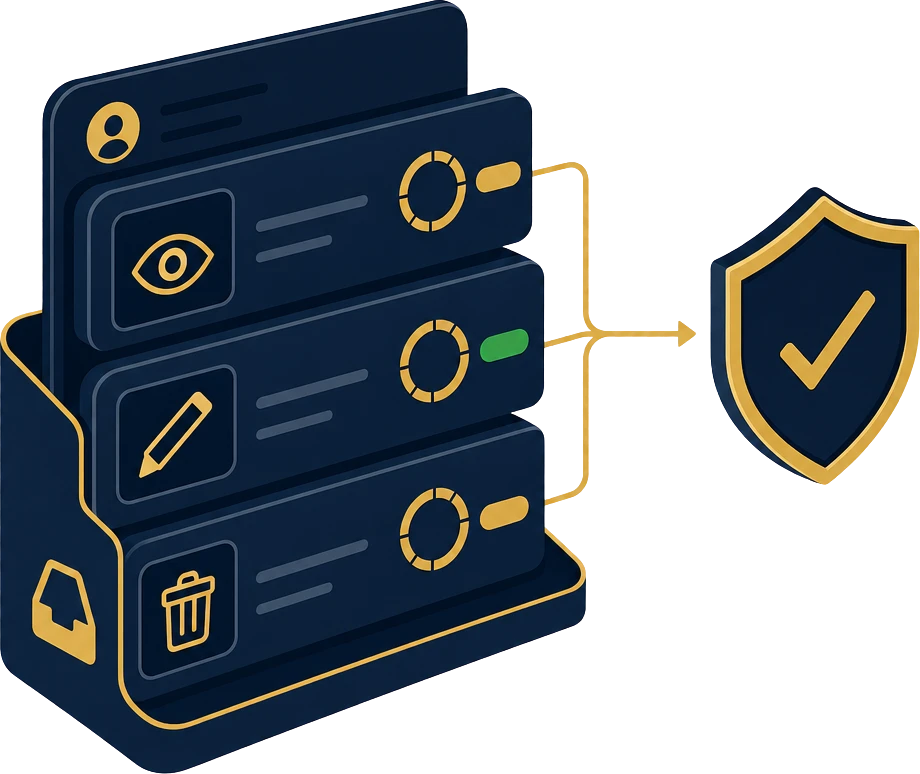 EasyDP's data-request portal: access, correction, and erasure requests each with a response-deadline countdown, flowing into an audit-ready compliance shield.